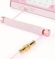 MAMBASNAKE Custom Coiled Keyboard Cable and Aviator Cable Winder Set - Aviator Cable Fixed Rod Metal Weight Bar + pintas USB-C kabelis su 24K aukso aviacijos jungtimi, skirtas žaidimų klaviatūroms - rožinis