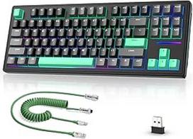 MAMBASNAKE × "Attack Shark TKL Hot-Swap" belaidė mechaninė žaidimų klaviatūra su specialiai apvyniotu USB-C kabeliu, trigubas režimas 2,4 GHz/BT5.0/laidinis, 4600 mAh, juoda/žalia