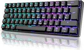 RK ROYAL KLUDGE RK61 RGB 60 % mechaninė žaidimų klaviatūra, belaidė/laidinė "Bluetooth" klaviatūra su "Hot-Swap" jungikliu, suderinama su keliais įrenginiais, juoda (QWERTZ)