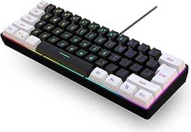Snpurdiri 60 % žaidimų klaviatūra, ergonomiška maža mini žaidimų klaviatūra, tyli kompaktiška RGB klaviatūra, skirta "Windows", kompiuteriui, nešiojamajam kompiuteriui, žaidimams - 61 klavišas, balta/juoda