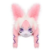 Gyvūno galvos Katės Fursuit išpjauta kaukė Pliušinė triušio galvos apdangalo Triušio kostiumas Helovino Maskaradui Persirengimui Cosplay vakarėliui rožinė balta spalva