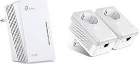 TP-Link TL-WPA4220 AV600 WLAN N300 WiFi Powerline (Max. 600Mbps Powerline, Max. 300Mbps WLAN 2,4 GHz), balta ir TL-PA4010P KIT 600Mbit/s 2 prievadų "Passthrough" lizdo "Powerline" adapterio rinkinys, baltas