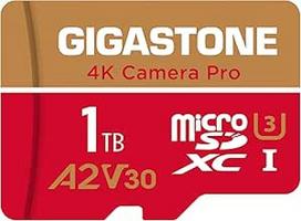 [5 metų nemokamas duomenų atkūrimas] GIGASTONE 1TB Micro SD kortelė, 4K Camera Pro, iki 150/130MB/s, MicroSDXC atminties kortelė DJI, Gopro, Insta360, Dashcam, 4K Video, A2 V30 U3 UHS-I + adapteris