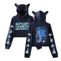 Naujas Anime KPop Demonas Medžiotojai Derpy Tigro Spaudinys Su Gobtuvu Madingas Moteriškas Mergaitės Džemperis Trumpas Džemperis Laisvalaikio Viršutiniai Drabužiai Harajuku Katės Ausies Džemperis XS rožinė