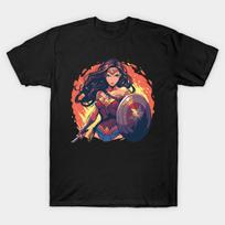 Men Black Print T-shirt Wonder Woman No-Cut Transfer Paper Print Cotton Tshirt S juoda