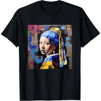 Vermeer mergina su perlu ausyje Grafiti Gatvės Menas Marškinėliai S juoda