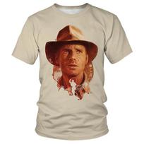 Klasikinio filmo 3D spausdinimo Indiana Jones tematikos vyriški greitai džiūstantys kvėpuojantys marškinėliai trumpomis rankovėmis, lauko retro atsitiktiniai mados viršus S