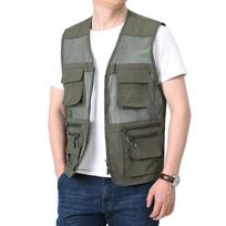 Men's Breathable Summer Mesh Vest with Multiple Pockets for Photography and Fishing M chaki