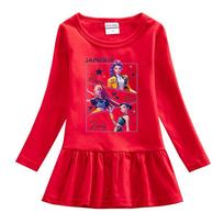 Kpop Monster Hunter Girl Dress: Cartoon Ruffle Long Sleeve Mesh Princess Skirt 110 cm