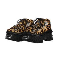 NAUJI VYRIŠKI Punk Moteriški Raišteliais Užrišami Kulniukai Botas Mujer Leopardų rašto Metalinė Apdaila Apvalus Pirštas Storas Padas Batai Moteriškas Platforminis Batai 35 juoda