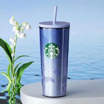 Starbucks Mėlynžiedis 690 ml dvigubos sienelės puodelis su šiaudeliu