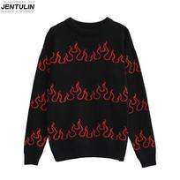 Cross New Flame Jacquard Harajuku Knit Sweater - Autumn/Winter Warm Punk Loose Round Neck Pullover Extra Large juoda