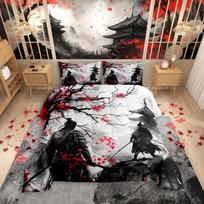 3pcs Red Japanese Samurai 3D Printed Bedding Set Comfortable Duvet Cover King Queen Twin Size Birthday Gift Bedroom Decoration EU Single 135x200cm