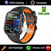 Naujas GPS 6 palydovų padėties išmanusis laikrodis 2,01 colio HD LED žibintuvėlis 540 mAh BT skambučiai 100+ sporto kompasas IP68 atsparus vandeniui išmanusis laikrodis Black Steel+Silicone gray