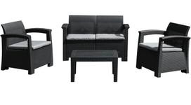 Rotango baldų komplektas: sofa, 2 foteliai, stalas