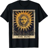 Sun Face Tarot Card Gothic Graphic T-Shirt S juoda