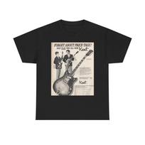 Vintažiniai Kent Guitars B&W spaudinio unisex marškinėliai, retro grupės marškinėliai, klasikinės roko muzikos unisex marškinėliai S