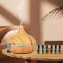 550ml Wood Grain Aroma Diffuser with Remote Control and Timer, Cool Mist Humidifier for Large Room, 6 Oil Set light wood grain