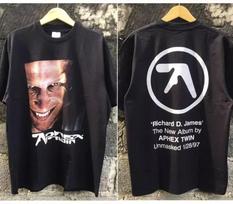 Aphex Twin Didelis Veidas Pagrindiniai Juodi Dvipusiai Marškinėliai Spausdinti Vyriški ir Moteriški Laisvalaikio Trumpomis Rankovėmis Marškinėliai 1990-ųjų Viršutiniai Marškinėliai S