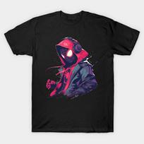 Men Black Print T-shirt Miles Morales No-Cut Transfer Paper Print Cotton Tshirt 4XL juoda