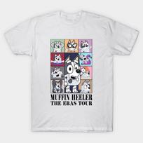 Vyriški juodi spausdinti marškinėliai Bluey Muffin Heeler The Eras Tour Vintažiniai animaciniai marškinėliai iš medvilnės su spaudiniu ant nekerpamo perkėlimo popieriaus 3XL balta