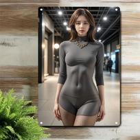 2D Metalinis Sienos Dekoras Elegantiškas Moters Plakatas Patvarus Geležies Dekoras Namams Biurui Kavinei Barui Kalėdinė Dovana 20x30cm