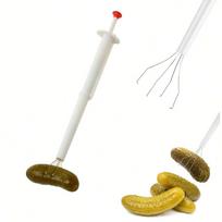 1 vnt. marinuotų agurkų rinkiklis nerūdijančio plieno ir plastiko marinuotų agurkų žnyplės 8 colių prabangus marinuotų agurkų griebtuvas įrankis marinuotų agurkų šakutė virtuvei maistui balta