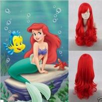 Cosplay perukas: Undinėlės perukas: Princesės Arielės Raudoni Ilgi Garbanoti Perukų Rinkinys Anime Stiliaus Wig+hair net+snap clip
