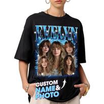 CustomsMerch Custom Bootleg Rap Marškinėliai Berniukui Merginai, Individualūs Marškinėliai Su Veidu, Vintažiniai Grafiniai Marškinėliai Gimtadienio Dovana S juoda