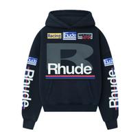 RHUDE Unisex Amerikietiško lenktynių stiliaus laisvas skalbtas veliūrinis džemperis su gobtuvu L