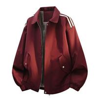 Men's 2025 Retro Red Heavyweight Washed Workwear Jacket - Loose Fit, Lapel, Trendy Spring/Autumn L juoda