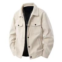 Men's 2025 Autumn Corduroy Jacket: Trendy Workwear Lapel Casual Outerwear M chaki
