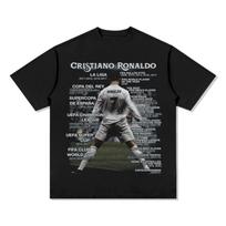 Cristiano Ronaldo futbolo marškinėliai vyrams ir moterims, oversized, medvilniniai, trumparankoviai, su pasiekimų sąrašo spaudiniu, istorinės žvaigždės apranga, viršus M