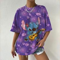Kawaii moteriški marškinėliai Disney Lilo&Stitch laisvalaikio Y2k marškinėliai apvalia iškirpte trumpomis rankovėmis 2025 m. vasaros moteriški drabužiai S