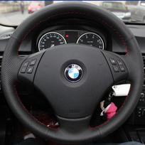 Dirbtinės odos „pasidaryk pats“ juodas rankomis siuvamas automobilio vairo užvalkalas, skirtas BMW 320d 325i 335i X1 E84 E90 E91(Ekskursijos) Automobilių priedai Light Blue Thread