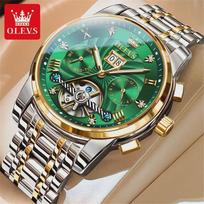 OLEVS Prabangus auksinis mechaninis laikrodis su tourbillon vyrams Nerūdijančio plieno Vandeniui atsparus Šviečiantis Data Verslo vyriški laikrodžiai sidabras/balta