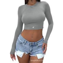 Alo Yoga Tight Long-Sleeve Crop Top for Running, Sports & Pilates Small tamsiai pilka spalva