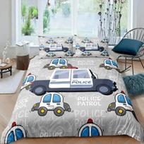 Animacinis policijos automobilis Patalynės komplektas Vienvietis Twin Full Queen King Dydis Poliesterio Antklodės Užvalkalas Suaugusiems Vaikams Antklodės Užvalkalas Rinkinys EU Single(135*200cm)3pcs