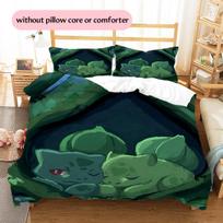 Pokémon Bulbasaur rašto patalynė Namų dekoracija Gimtadienio dovana (1 * užvalkalas antklodei + 2 * užvalkalai pagalvėms, be užpildo) 135x200cm