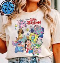 Retro 90S Lilo Stitch Characters Group T-Shirt, Disney Aloha Stitch 2025 Tee M