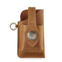 Leather Multifunctional  Fanny Pack Men's Crazy Horse Leather Mobile Phone Bag Sports Waist Bag Men's Construction Site Hanging Bag 10.5x3x18.5cm