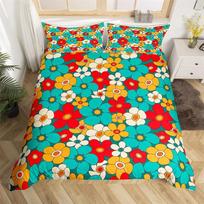 Retro 70S Hippie Style Duvet Cover Queen Microfiber Psychedelic Mushroom Bedding Collection Room Decor Gifts Rainbow Floral Quilt Cover EU single(135x200cm)