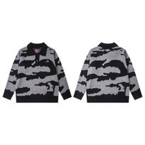 Corteiz Alcatraz Camo Siuvinėtas Unisex Megztas Megztinis su Atvartais Large juoda