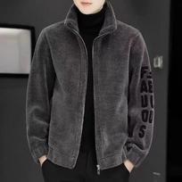 Men's Embroidered Shearling Stand-Up Collar Lambswool Jacket for Autumn and Winter L