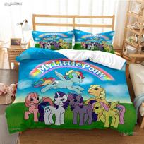 My Little Pony Animacinis Visų Sezonų Antklodės Užvalkalas Su Užpildu Lovos Patalynės Komplektai Minkštas Antklodės Užvalkalas Ir Pagalvės Užvalkalai Vienviečiai/Dviguliams/Karališko Dydžio EU Single(135*200cm)3pcs pink