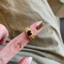 Vintage Medieval Natural Tiger'S Eye Stone Ring, Maillard Light Luxury High-End Slightly Inlaid Brushed Wide Version Ring For Women opening adjustable