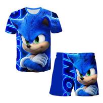 Nauji japoniški animacinių filmukų „Sonic 2“ marškinėliai, vaikiški viršutiniai šortai, dviejų dalių komplektas, vasarinis berniukiškas animacinių filmukų „SONIC“ marškinėliai + paplūdimio kelnės 150