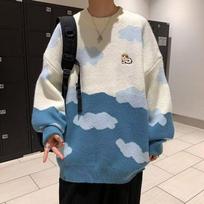 Harajuku Artistic Long-Sleeved Knitwear Sweater 2XL žalsvai mėlyna