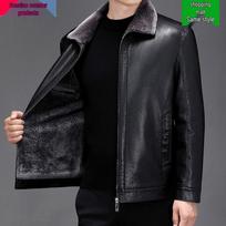 Men's Thickened Sheepskin Fur-Lined Winter Leather Jacket - Middle-Aged Dad Style 3XL/190 for 160-180 kg