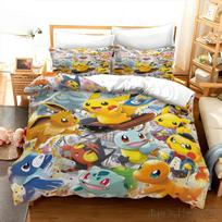 Pokemono patalynės komplektas Animacinis Anime Vaikų Miegamojo Antklodės Užvalkalas Berniuko Mergaitės Lovos Patalynė Viengulis Dvigulis Karališkas Pikachu Antklodės Užvalkalas Dovana EU Single(135*200cm)3pcs
